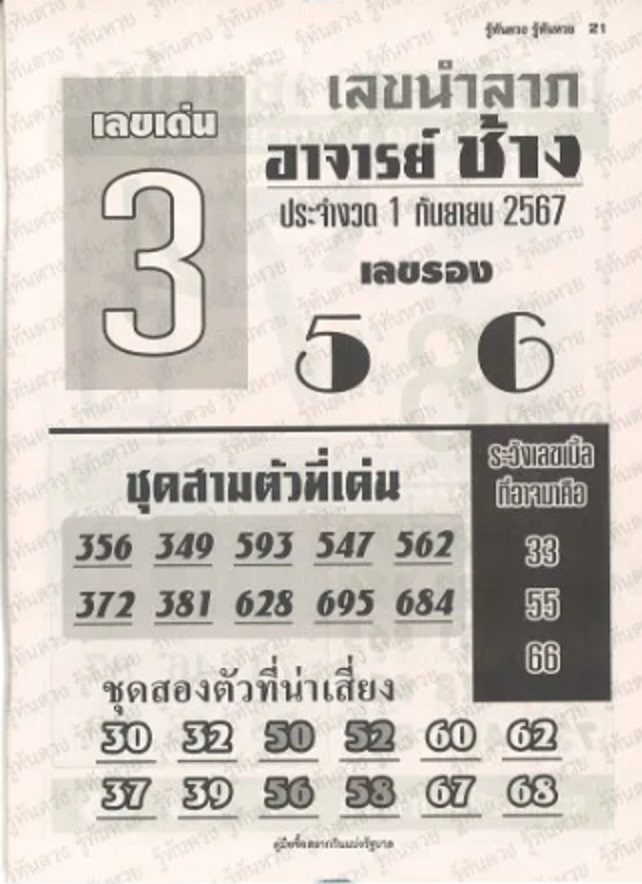 หวยอาจารย์ช้าง 1/9/67