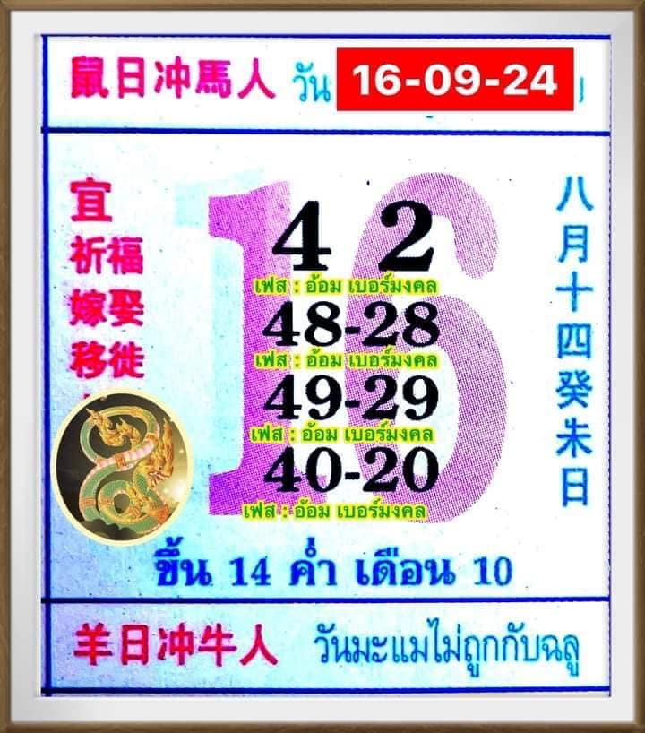 เลขปฏิทิน 16/9/2567