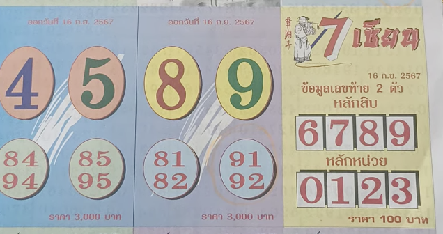 เลขเด็ด 7 เซียน 16/9/2567