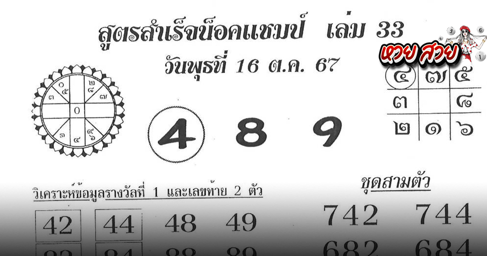 เลขสำเร็จน็อคแชมป์ 16/10/67