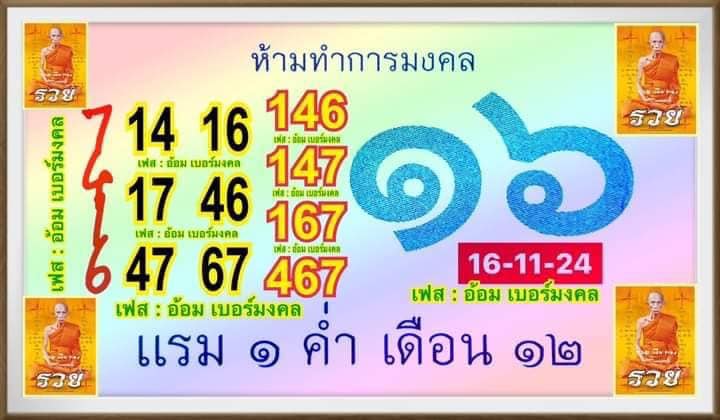 เลขปฏิทินหลวงพ่อรวย 16/11/67