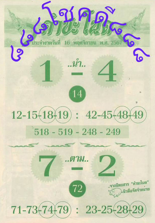 เลขคำชะโนดใบเขียว 16/11/67