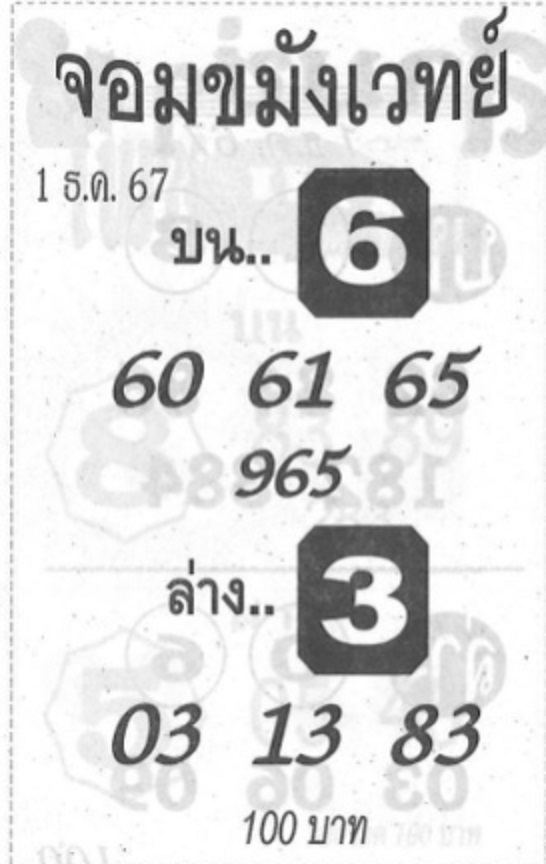 หวยจอมขมังเวทย์ 1/12/67