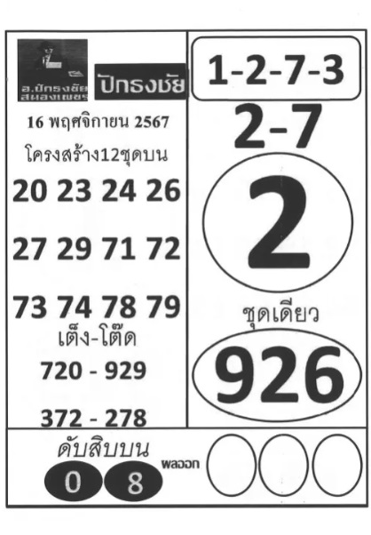 เลขปักธงชัย 16/11/67