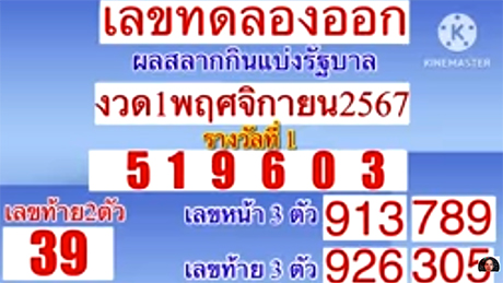 เลขทดลองออกอากาศ 1/11/67