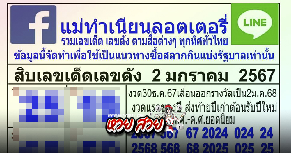 หวยแม่ทำเนียน 2/1/68