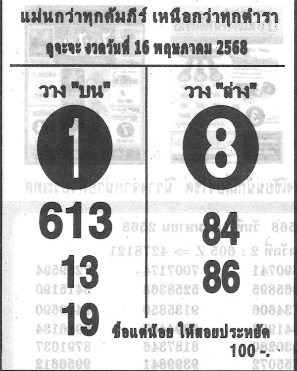 หวยหุล่มเจ้ามือ 16/5/68