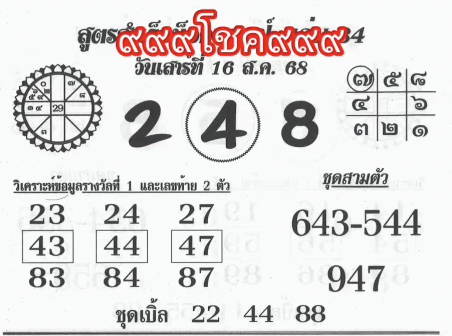 เลขสำเร็จน็อคแชมป์ 16/8/68