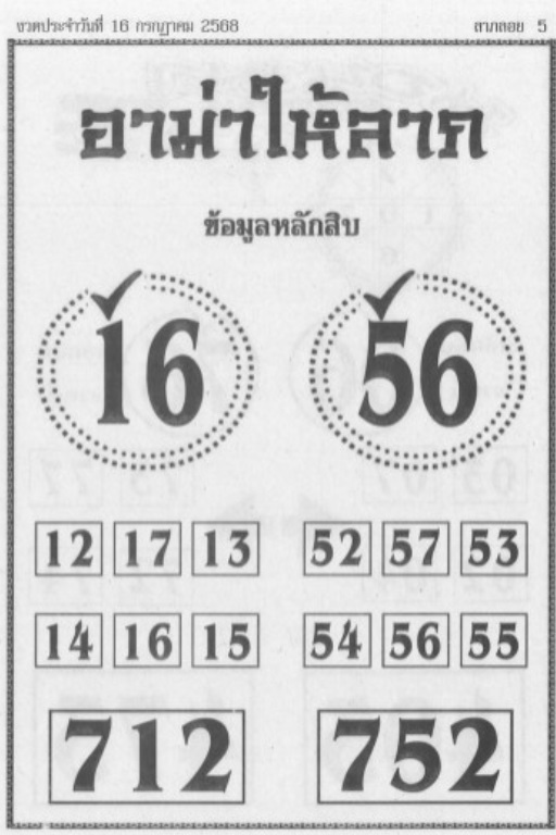 หวยอาม่าให้ลาภ 16/7/68