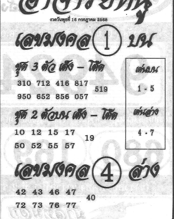 เลขอาจารย์หนู 16/7/68