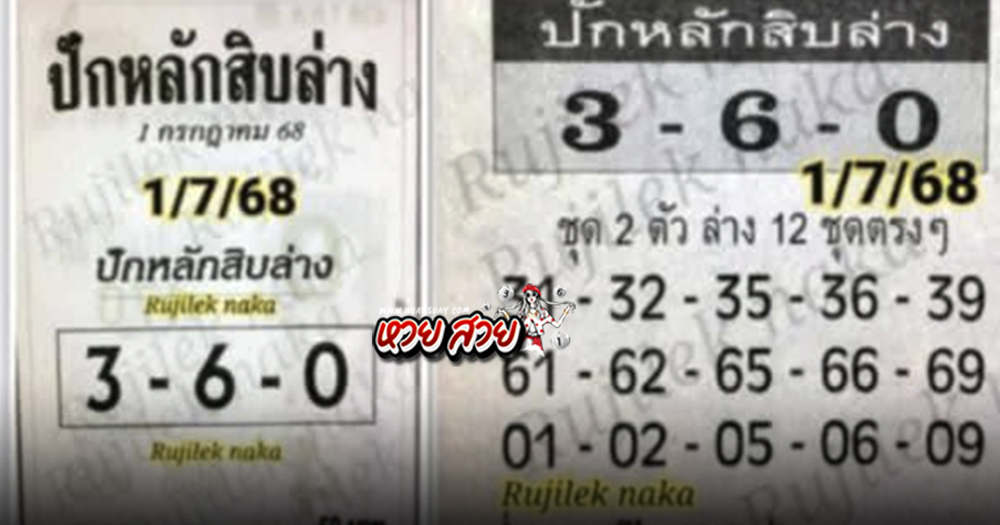 หวยปักหลักสิบ 1/6/68