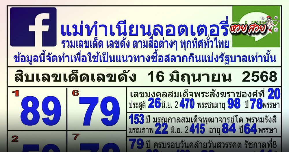 เลขแม่ทำเนียน 16/6/68