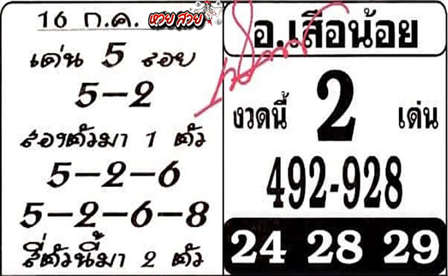 หวยอาจารย์เสือน้อย 16/7/68