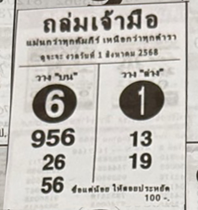 หวยถล่มเจ้ามือ 1/8/68
