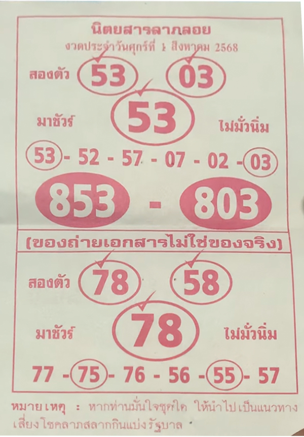 หวยลาภลอย 26/7/68