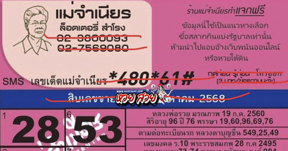 หวยแม่ทำเนียร 1/8/68