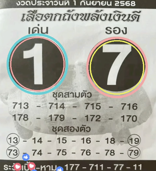 หวยเสือตกถังพลังเงินดี 1/9/68