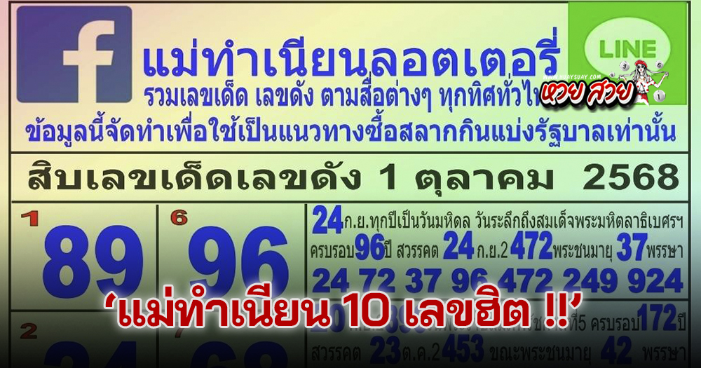 หวยแม่ทำเนียน 1/10/68