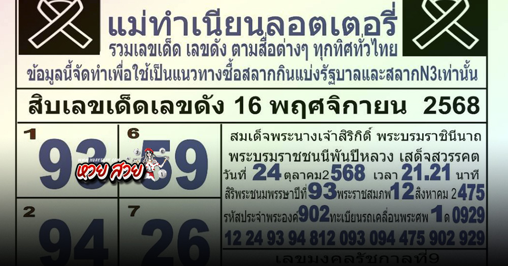 หวยแม่ทำเนียน 16/11/68