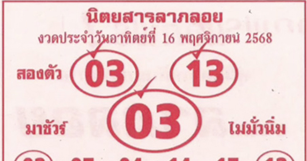 หวยลาภลอย 16/11/68