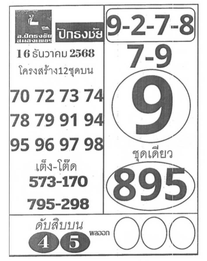 เลขปักธงชัยบน 16/12/2568
