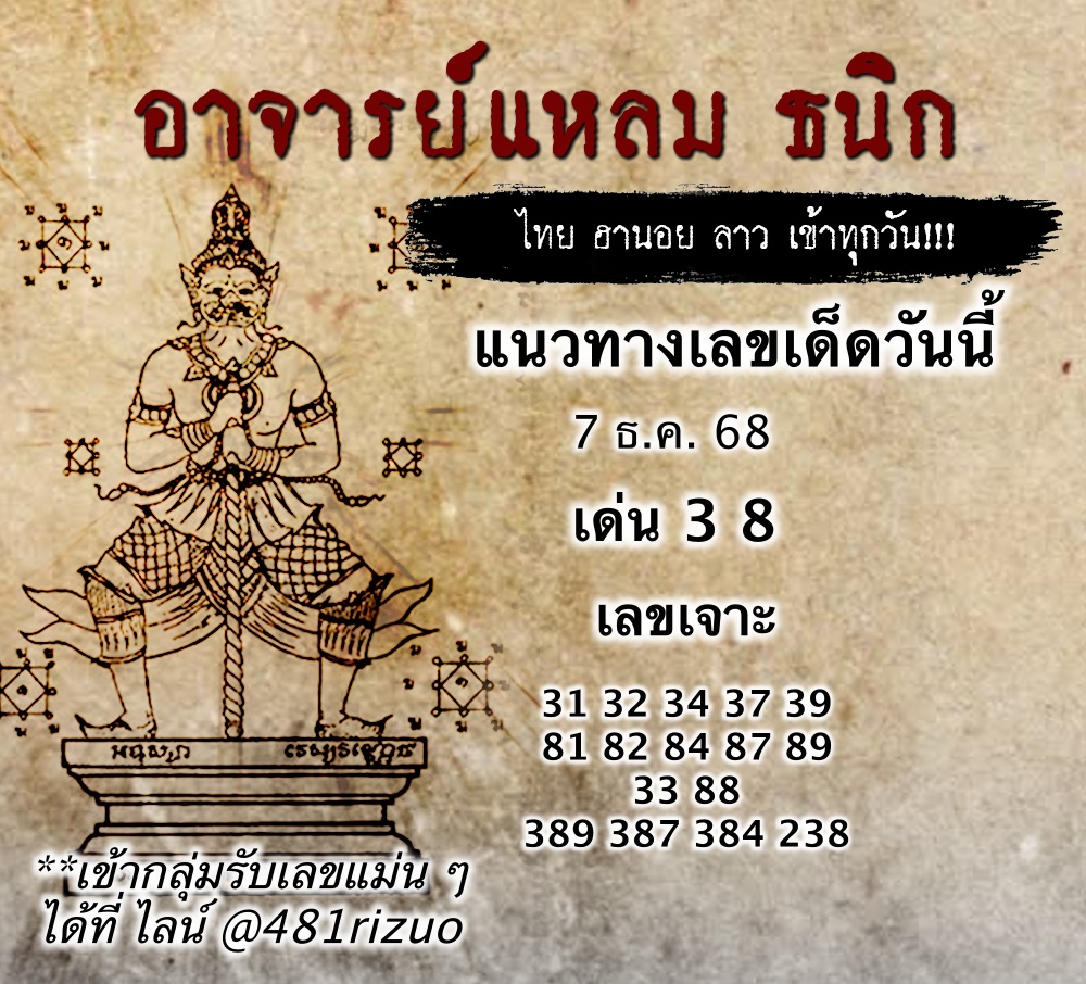 แนวทางหวยฮานอยวันนี้ 7/12/2568