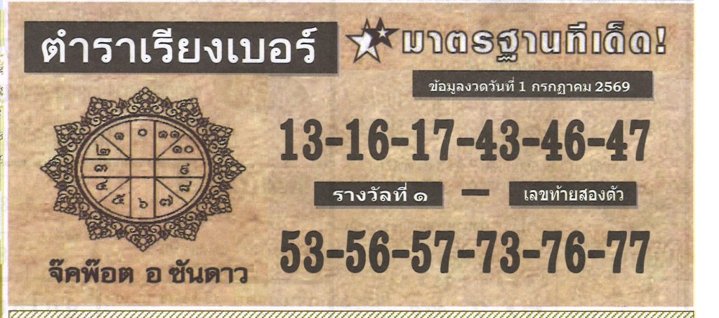 หวยตำราเรียงเบอร์ 1/7/2569