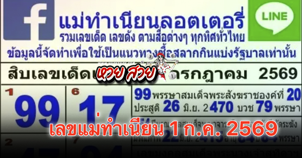หวยแม่ทำเนียน 1/7/2569