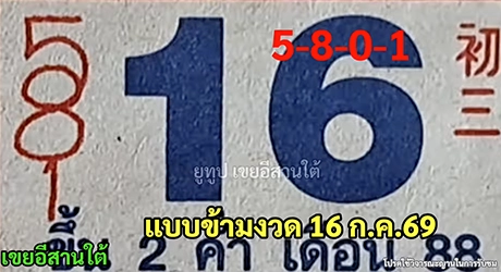 เลขปฏิทินข้ามงวด 16/7/2569