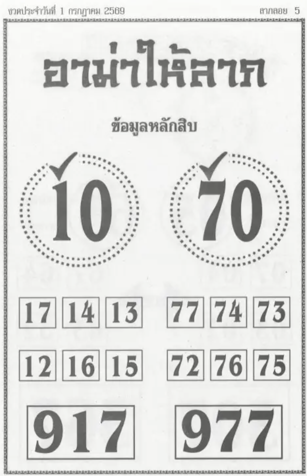 หวยอาม่าให้ลาภ 1/7/2569